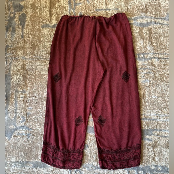 Soft Surroundings Red Embroidered Wrap Pants Wide Leg Palazzo PL Large Petite - Picture 8 of 12
